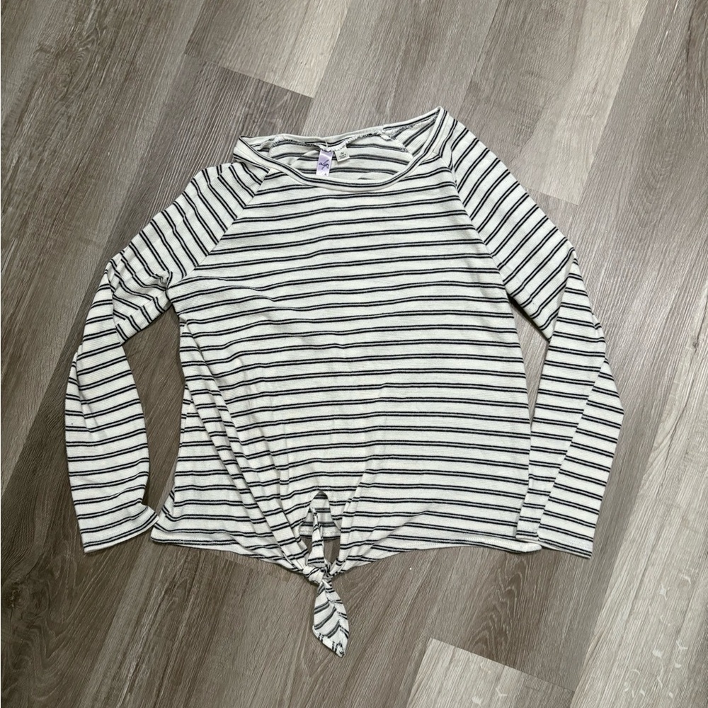 Alya Black and White Striped Tie-Front Blouse